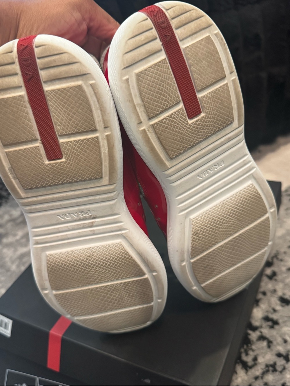 Prada Red and White Women’s Patent Sneakers - Picture 6 of 8